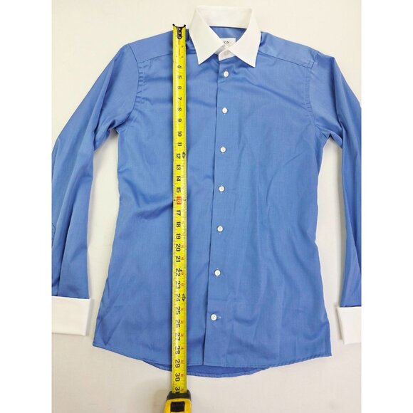 Eton Slim Size 15 Euro 38 Blue White French Cuff and Collar Spread Collar Shirt - Picture 9 of 10